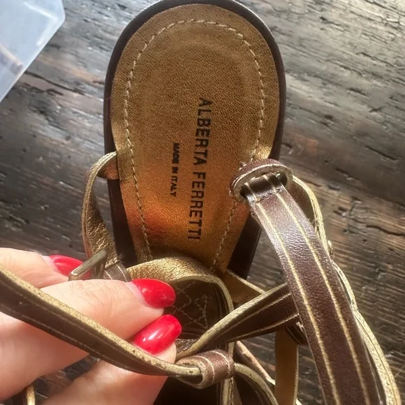 Alberta Ferretti Brown and Gold Strappy Heels - Picture 3 of 7